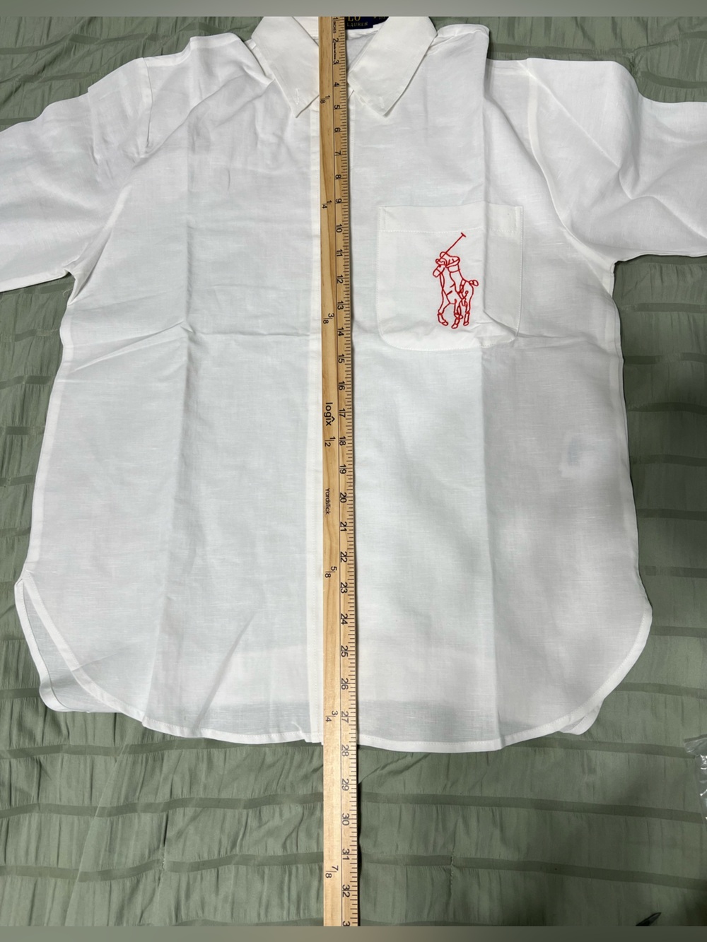 Polo by Ralph Lauren White Button-Down Shirt with Red Polo Player Embroidery - Picture 6 of 6